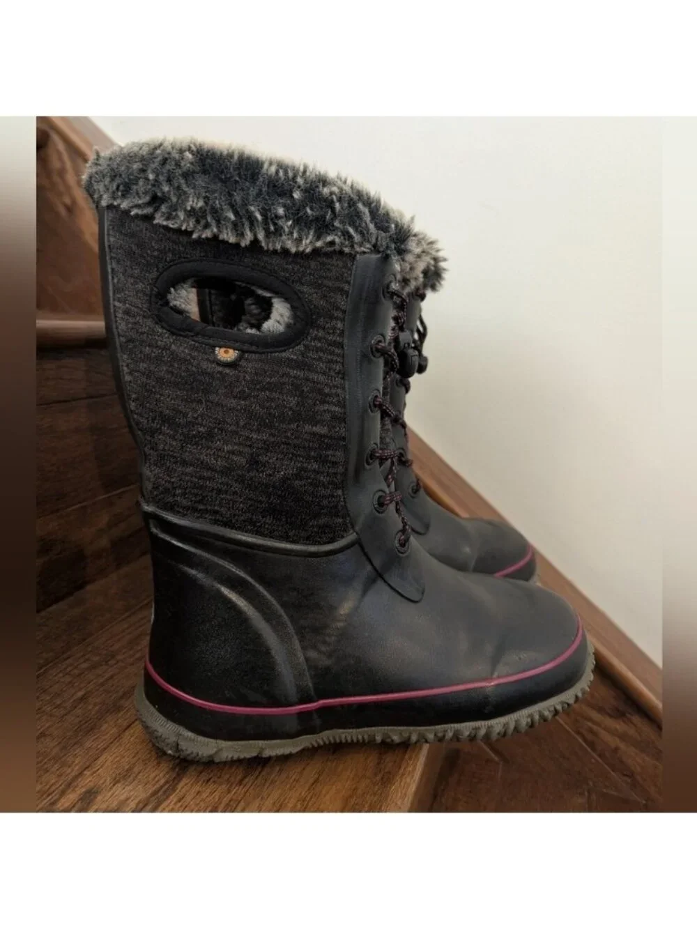 Bogs –Arcata Knit Kids Winter Boots Black With Pink Accents Big Kid Youth 4